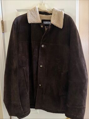 Structure Dark Brown Suede Jacket with Cream Sherpa Collar